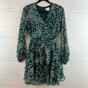 Allison New York Green White‎ Floral Print Faux Wrap Dress Size S